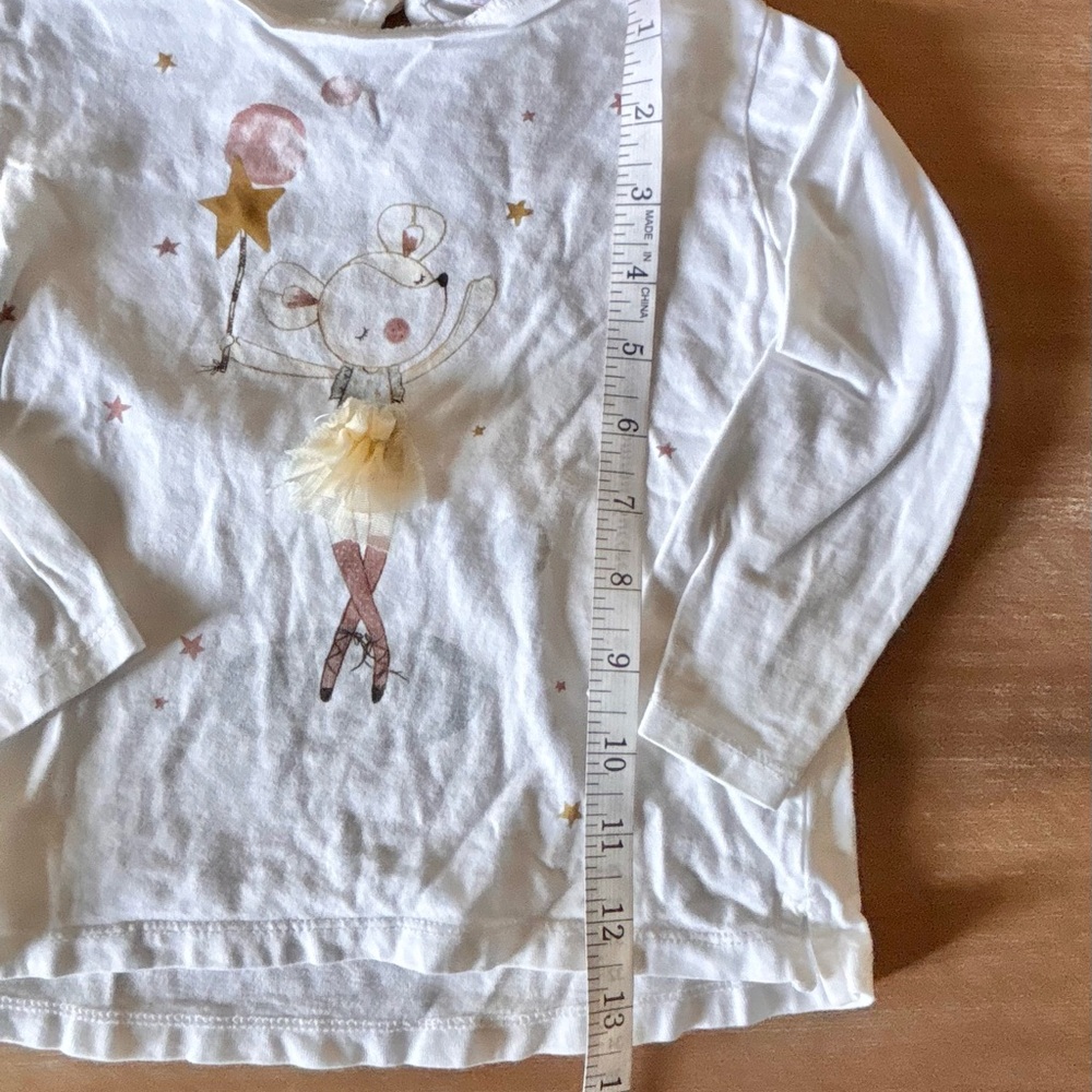 Zara Girls “Dance Theme” Long Sleeve White Tees, Sz 3-4Y Tutu Balletina Dance - Picture 8 of 10